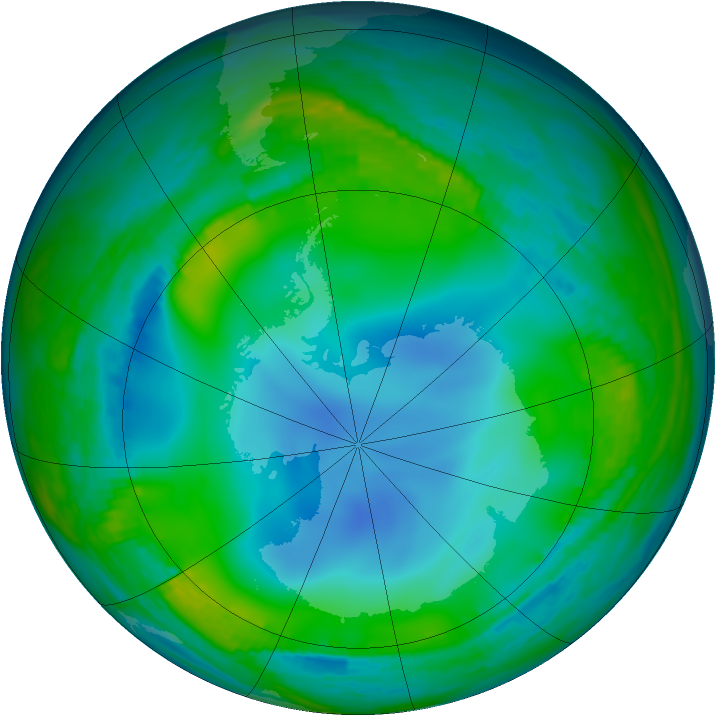 Antarctic ozone map for 24 June 1990